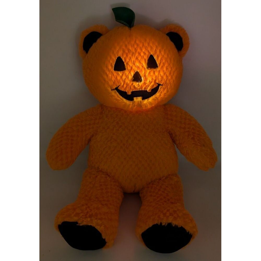 Build a Bear Plush Pumpkin Light Up Halloween Bear Jack O Lantern Working Orange